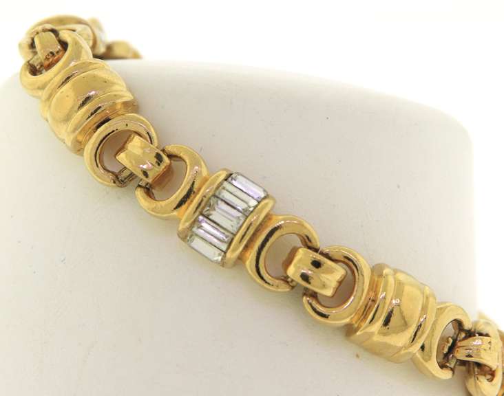 Lovely Yellow Gold Link And Crystal Baguette Bracelet