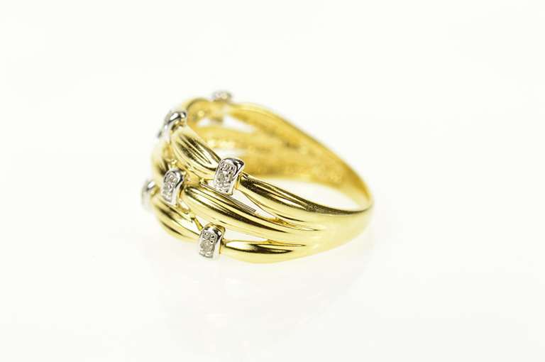 18K Yellow Gold Diamond Layered Look Statement Band Ring