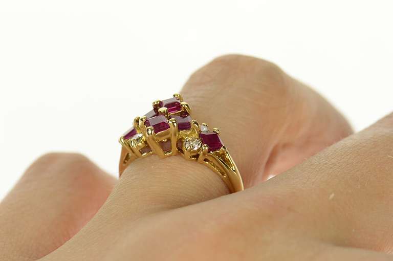 14K Yellow Gold 0.96 Ctw Princess Ruby Diamond Statement Ring