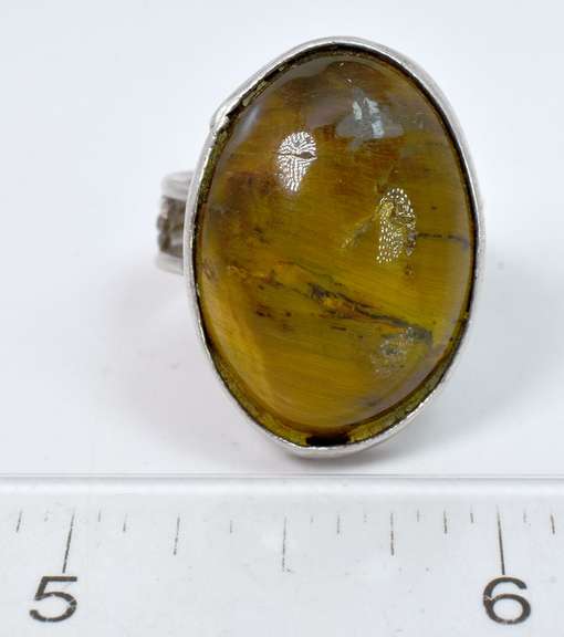 Interesting Brown Stone Ring in Sterling Silver