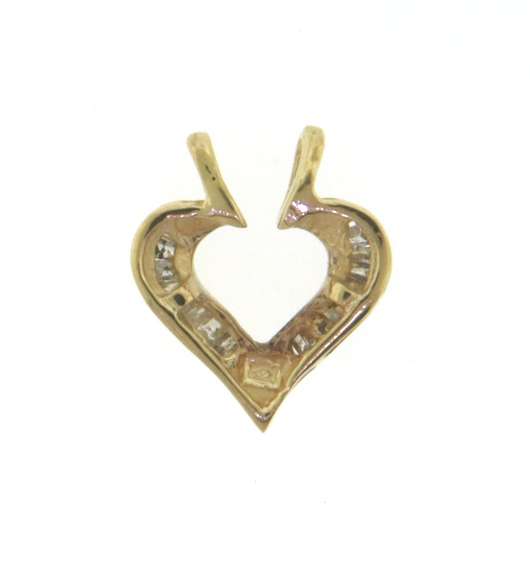Beautiful Baguette Diamond Heart Yellow Gold Pendant
