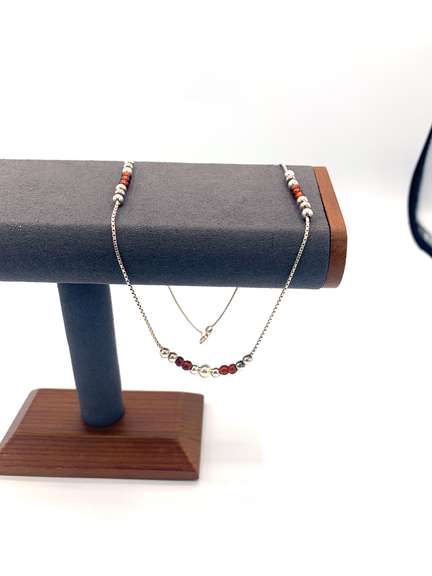 Sterling silver necklace with red and silver beads