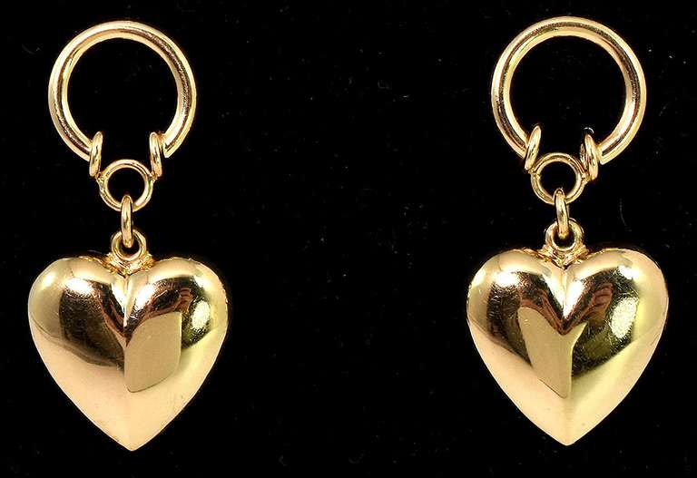 Fun Dangling Heart Earrings in 14KT Yellow Gold