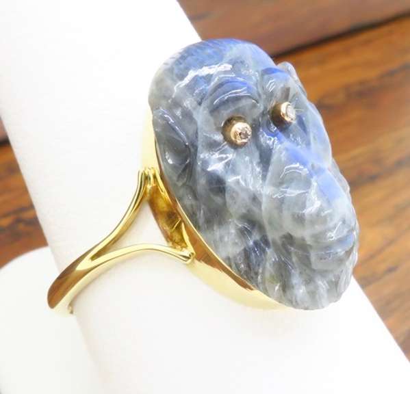 Labradorite & Diamond Gorilla Ring made in 18k Yellow Gold