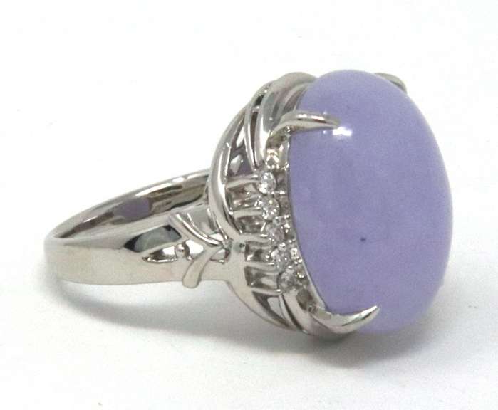Impressive Platinum Oval Cabochon Shape Cut Lavender Jade Cocktail Ring