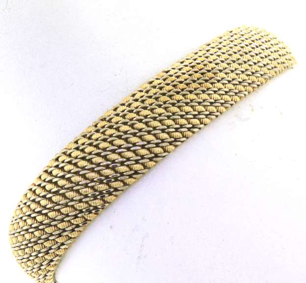 Eye Catching Wide Woven Yellow Gold Bracelet