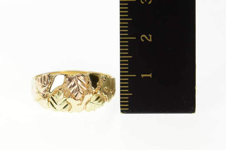 10K Yellow Gold Black Hills Leaf Graduated Statement Band Ring