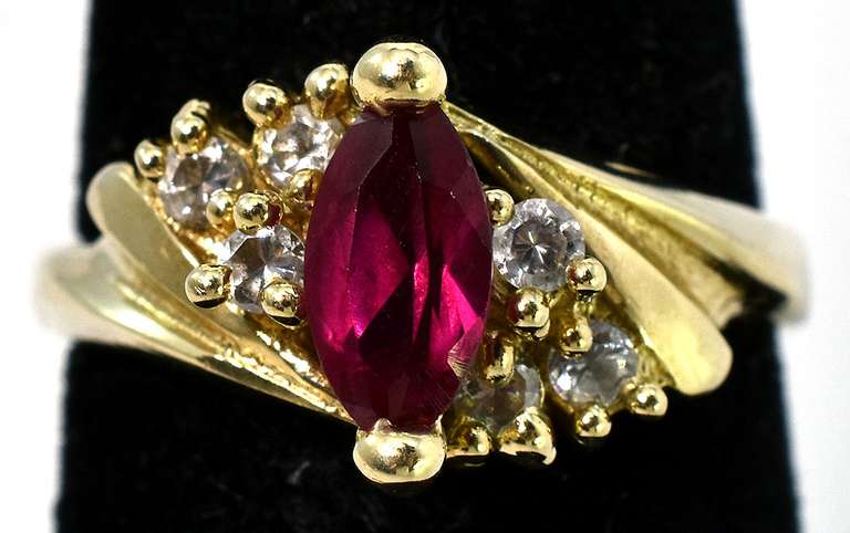 Elegant Ruby & CZ Ring in 14KT Yellow Gold
