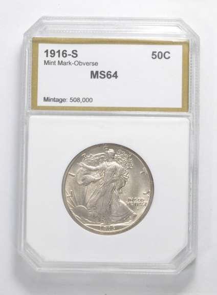 MS64 1916-S Walking Liberty Half Dollar - Graded PCI