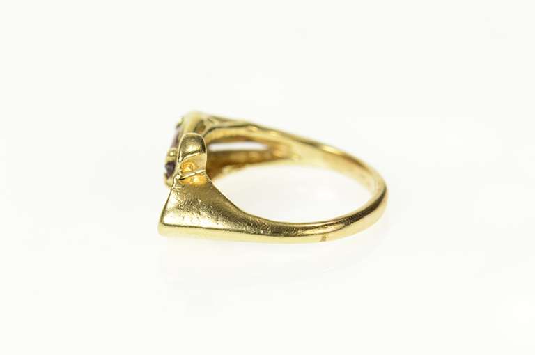 14K Yellow Gold Pear Garnet Ichthys Jesus Fish Symbol Ring