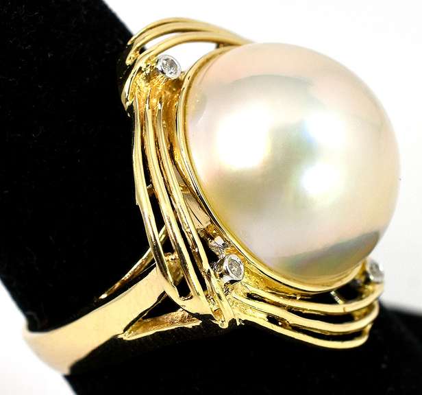 Majestic Blister Pearl with Diamond Accents Ring in 14KT Yellow Gold