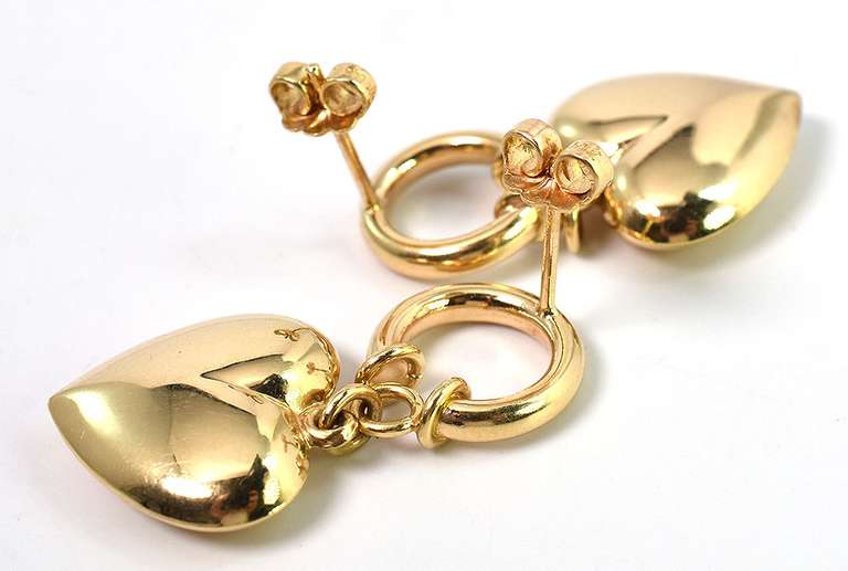 Fun Dangling Heart Earrings in 14KT Yellow Gold