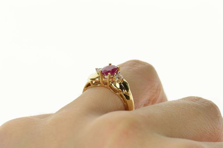 14K Yellow Gold 0.90 Ctw Natural Ruby Diamond Engagement Ring