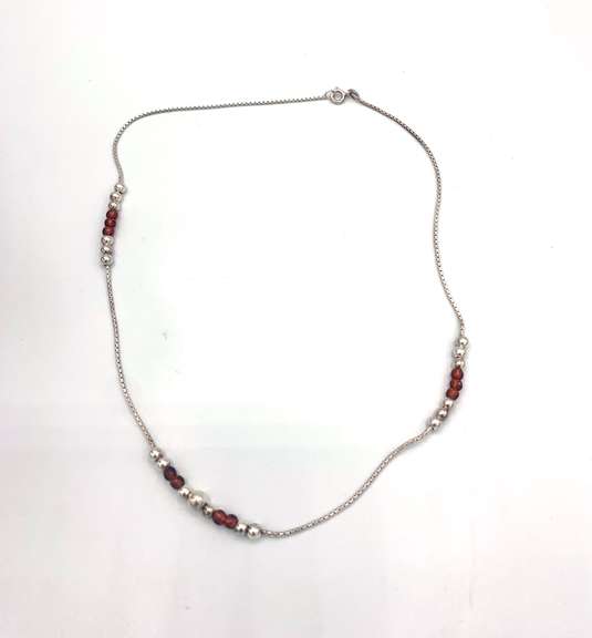 Sterling silver necklace with red and silver beads
