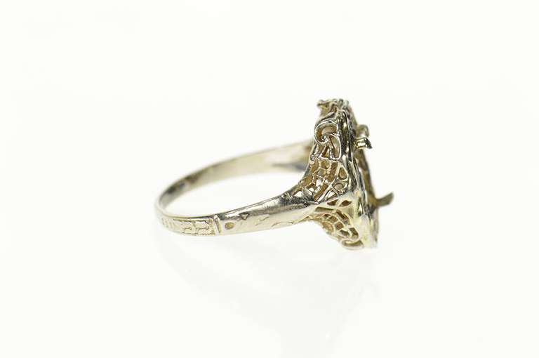10K White Gold Art Deco Filigree Ornate Statement Setting Ring