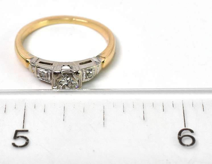 Petite Vintage Diamond Ring in 2-Tone 14KT Gold, Size 4