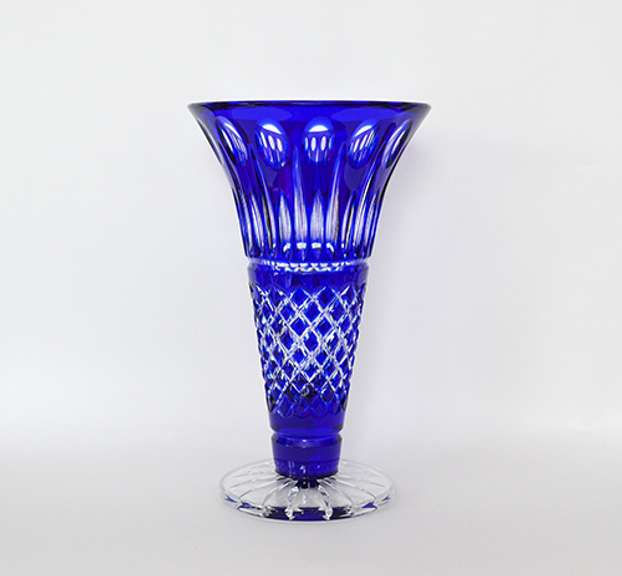 Outstanding Cobalt Blue Cut to Clear Crystal Vase