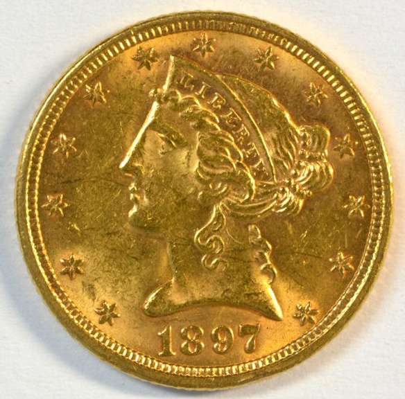 BU 1897 US $5 Liberty Gold Piece. Full strike