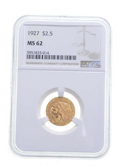 MS62 1927 $2.50 Indian Head Gold Quarter Eagle - Graded NGC