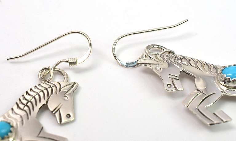 Jumping Horse Sterling Earrings w/ Turquoise