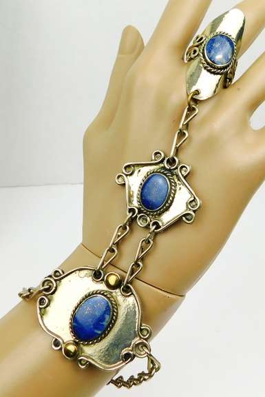 Vintage Silver & Lapis Slave Bracelet