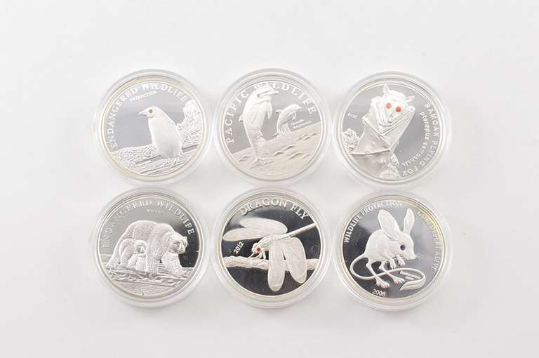 Cook Islands/Niue/Tokelau/Samoa/Mongolia Wildlife Silver PF 6 Coin Set