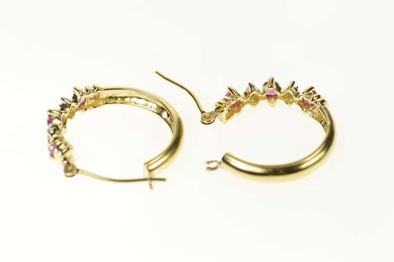 10K Yellow Gold Ruby Diamond Classic Hoom Statement Earrings