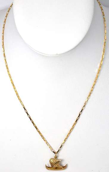 Awesome Viking-Style Ship Necklace in 14KT Yellow Gold