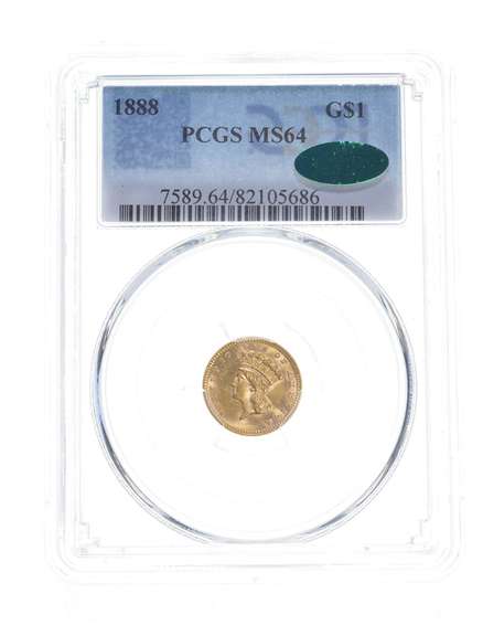 MS64 1888 $1 Indian Princess Head Gold Dollar-Piece CAC - Graded PCGS