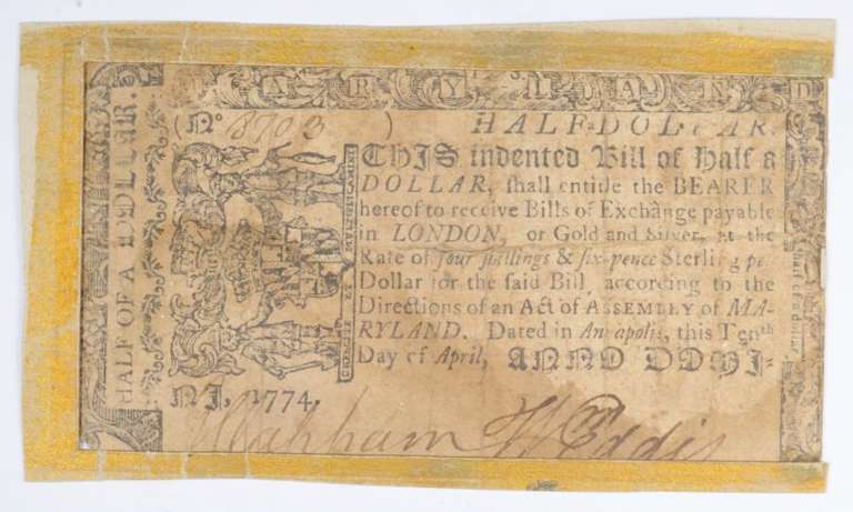 1774 Colonial Maryland - Annapolis Half Dollar Note