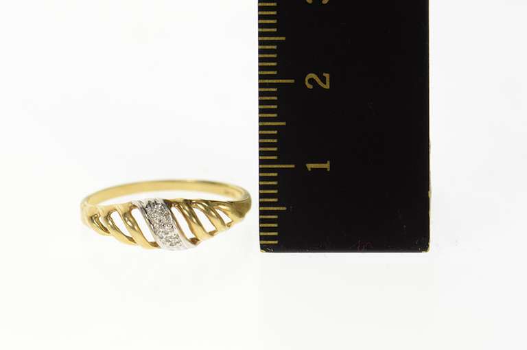 10K Yellow Gold Diamond Domed Striped Design Statement Band Ring