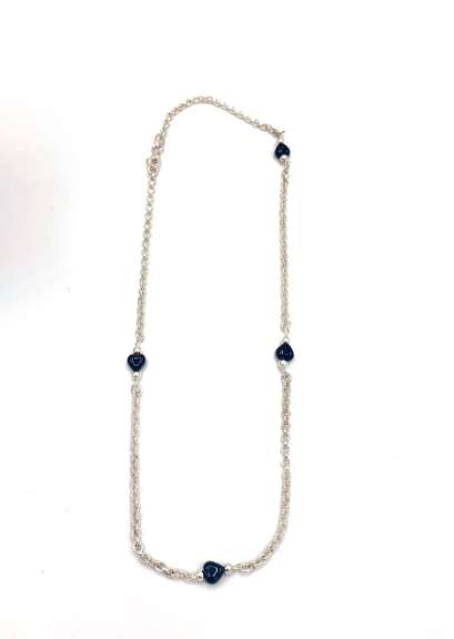 Sterling silver necklace with black heart charms & silver beads