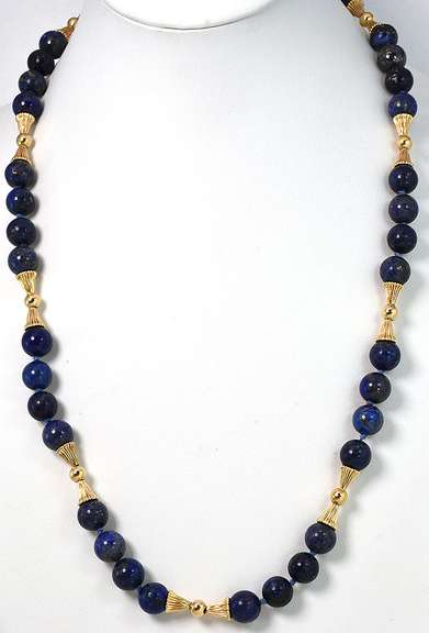 Incredible Lapis Bead Necklace in 14KT Yellow Gold