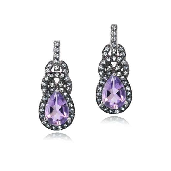 Sterling Silver Amethyst & Blue Topaz Twist Teardrop Dangle Earrings