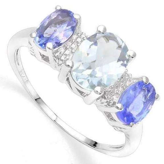 1.00 CT AQUAMARINE & 4/5 CT TANZANITE 18K GOLD PLATED RING