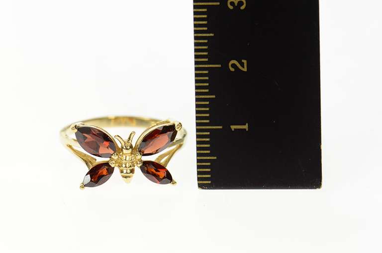 10K Yellow Gold Marquise Garnet Butterfly Change Symbol Ring