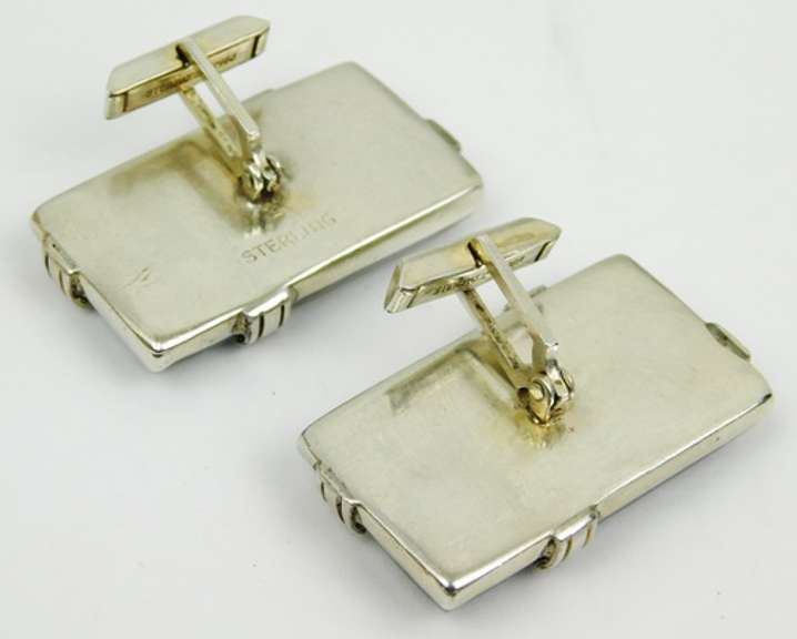 Large Sterling Banded Agate Cuff Links