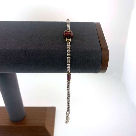 Sterling silver bracelet with red and silver beads