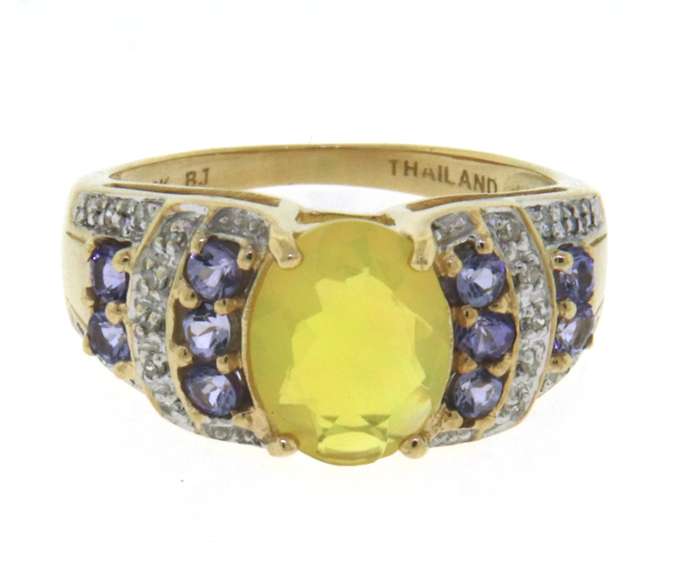 Fantastic Mexcian Fire Opal, Tanzanite and Diamond Ring