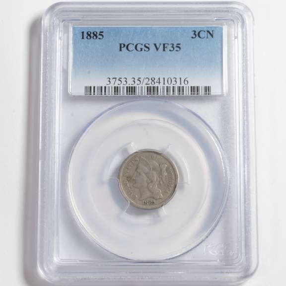 1885 3 Cent Nickel 1000 Minted PCGS VF 35