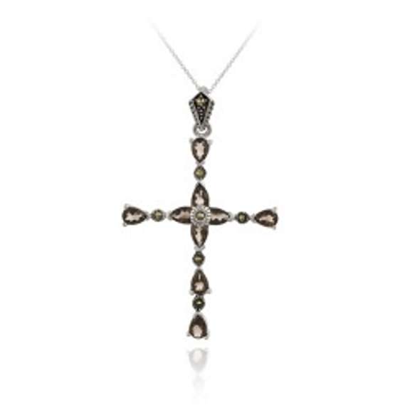 Sterling Silver Smoky Quartz/ Marcasite Pendant