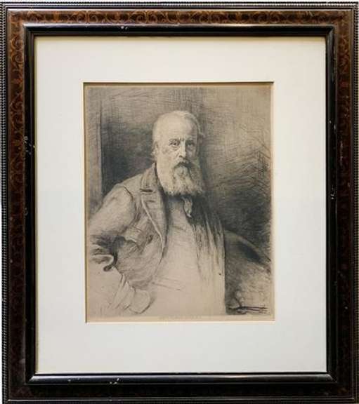 Vintage Etching Portrait of James Clark Hook by J.E Millais John Everett Millais