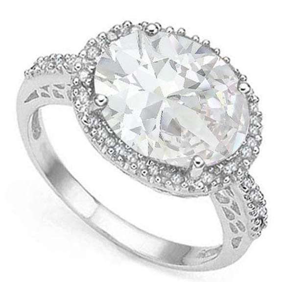 5.14 CT WHITE TOPAZ & DIAMOND 18K GOLD PLATED RING