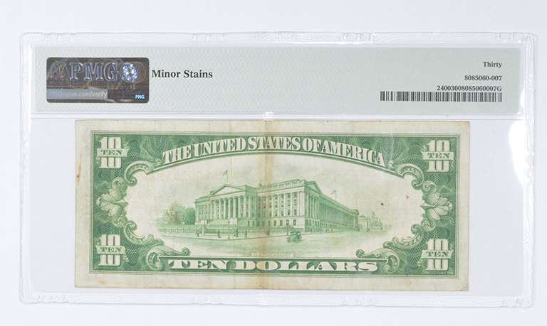 1928 $10 FR#2400 (AA Block) Gold Certificate PMG 30 VF - Minor Stains