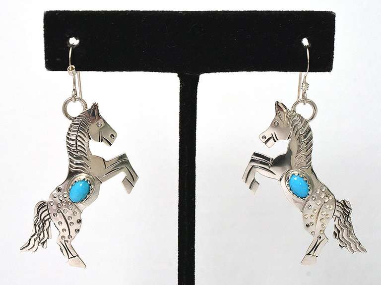 Jumping Horse Sterling Earrings w/ Turquoise