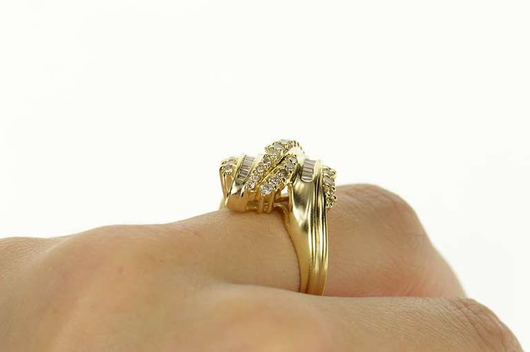 14K Yellow Gold 1.04 Ctw Diamond Encrusted Bypass Statement Ring