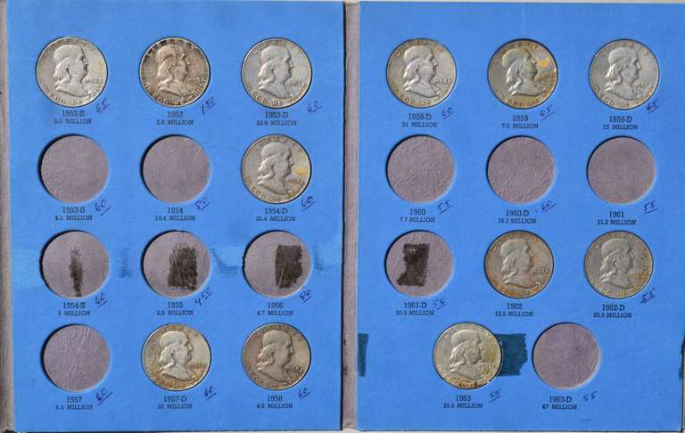 Partial Franklin Half Set 1949-1963