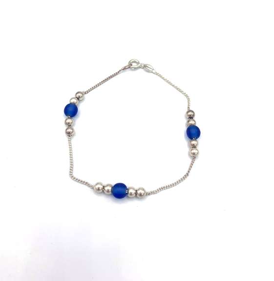 Sterling silver bracelet with blue and silver beads