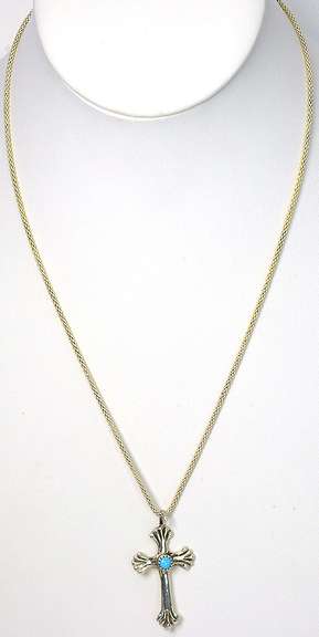 Lovely Sterling Silver Cross with Turquoise & Chain
