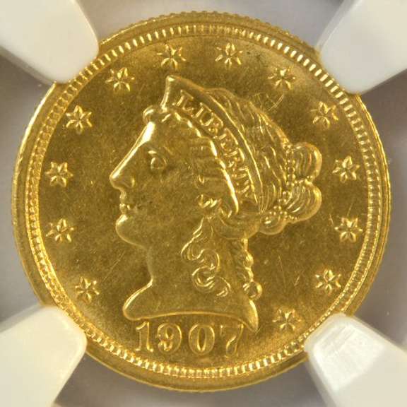Blazing Choice BU 1907 US $2.50 Liberty Gold. NGC MS62
